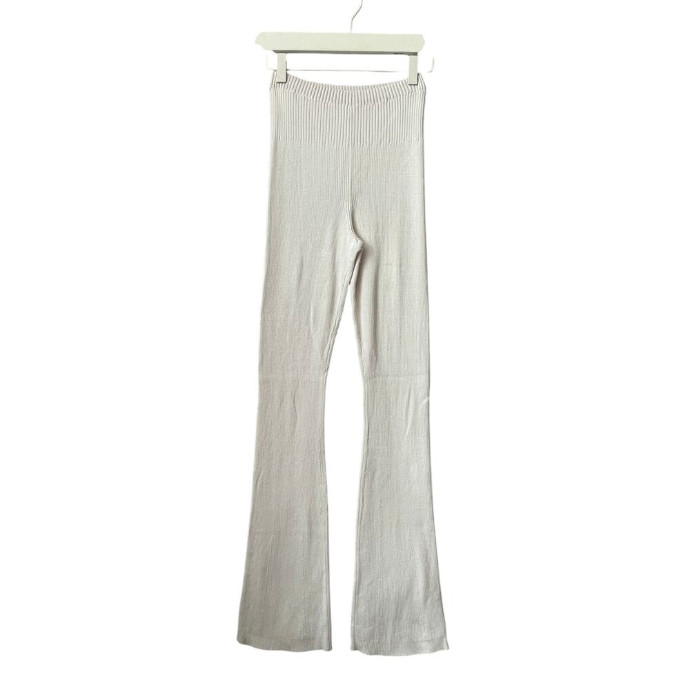 Free People Cream Cotton Blend Rib Knit Flared Leg Lounge Pants Size XS